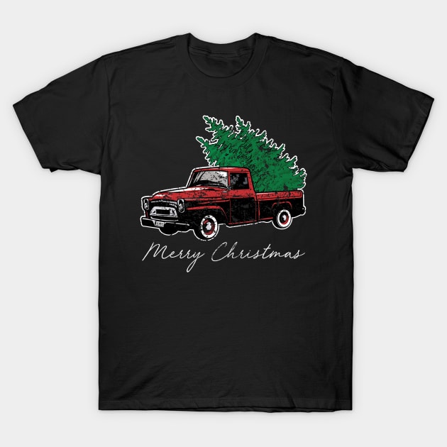 Merry Christmas Retro Vintage Red Truck T-Shirt by Kimko
